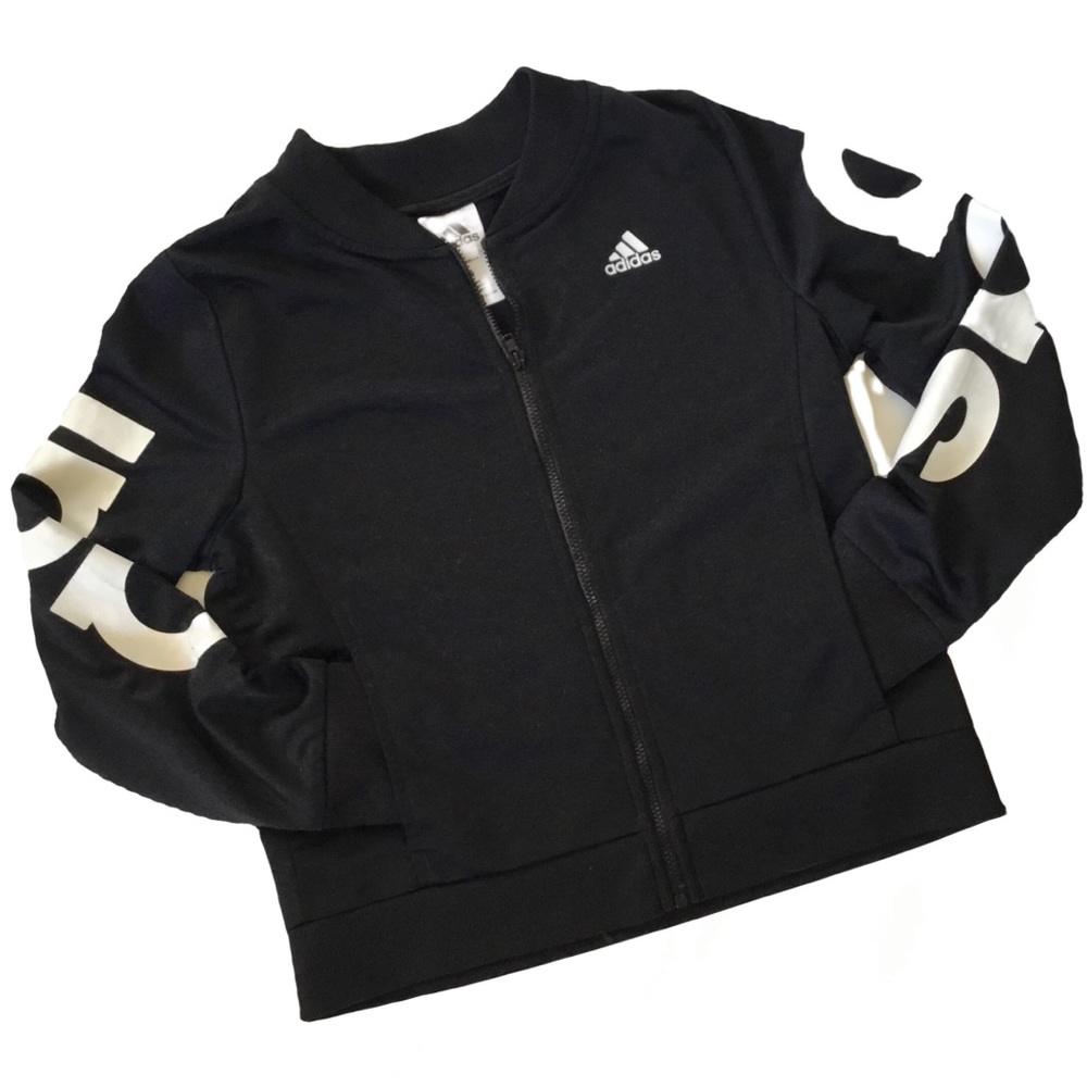 Adidas Full Zip Track Jacket with branded sleeves in Black. Sz M (10-12)